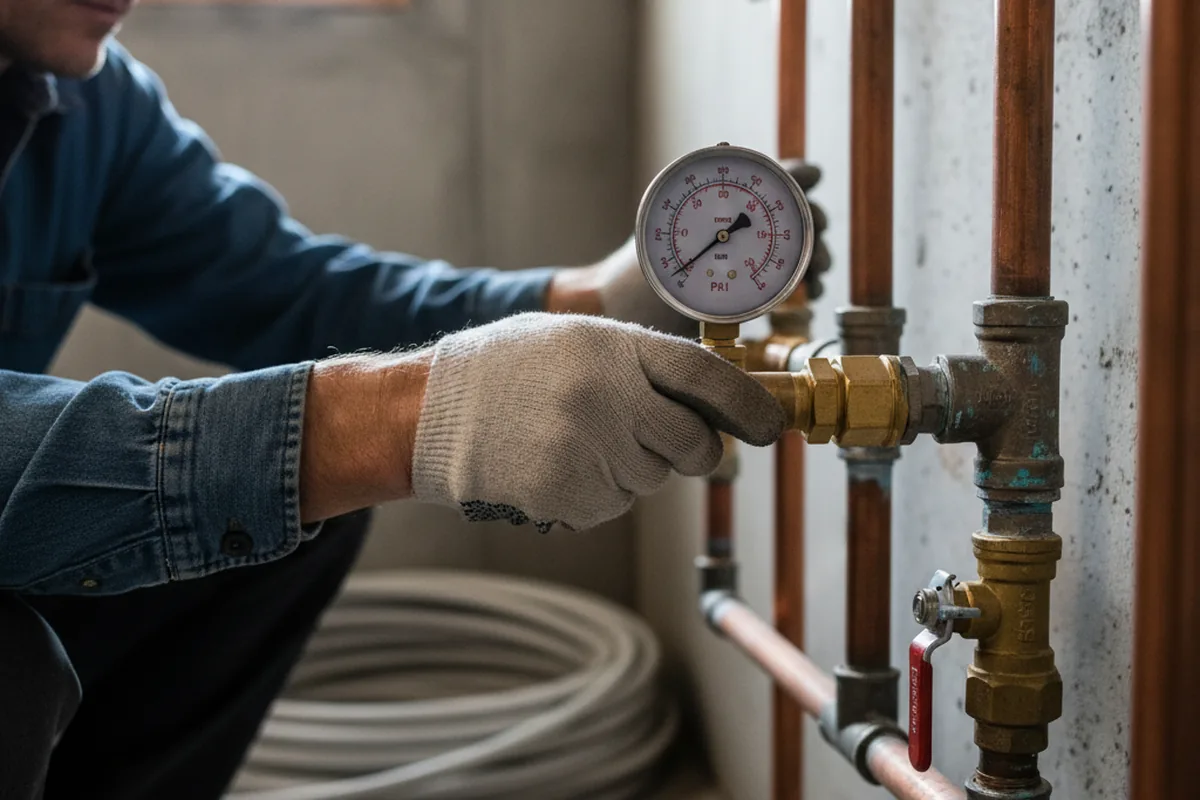 Pressure testing a repaired line during Water Line Repair in Brandywine